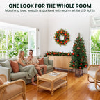 Christabelle Sable Fir Christmas 3pc Set 1.2m Potted Tree 61cm Wreath 2.74m Garland with Multicoloured LED Lights Decor