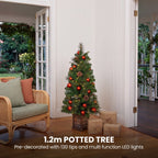 Christabelle Sable Fir Christmas 3pc Set 1.2m Potted Tree 61cm Wreath 2.74m Garland with Multicoloured LED Lights Decor