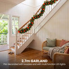 Christabelle Sable Fir Christmas 3pc Set 1.2m Potted Tree 61cm Wreath 2.74m Garland with Multicoloured LED Lights Decor