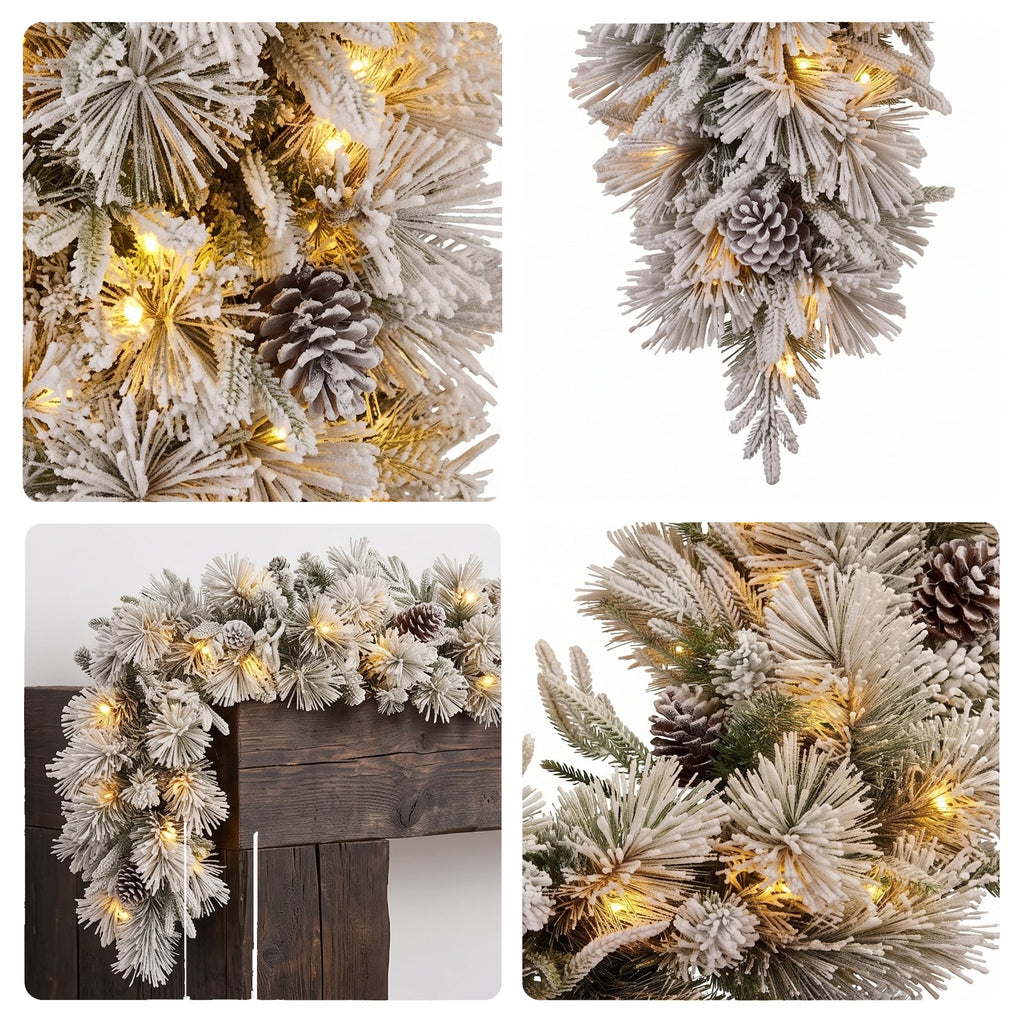 Christabelle Timeless Elegance Christmas 2pc Set 90cm Christmas Teardrop and Garland with LED Lights Holiday Decor