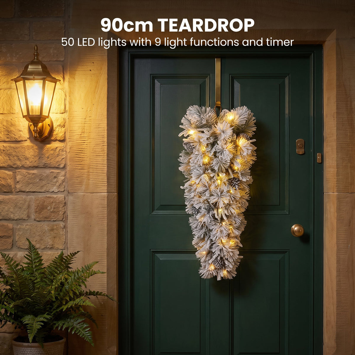 Christabelle Timeless Elegance Christmas 2pc Set 90cm Christmas Teardrop and Garland with LED Lights Holiday Decor