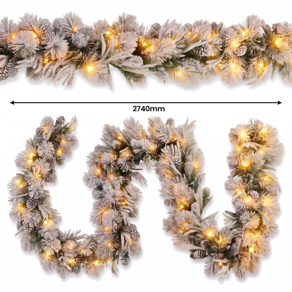 Christabelle 61cm Alpine Snow Wreath Pre-lit 2.74m Alpine Snow Christmas Garland