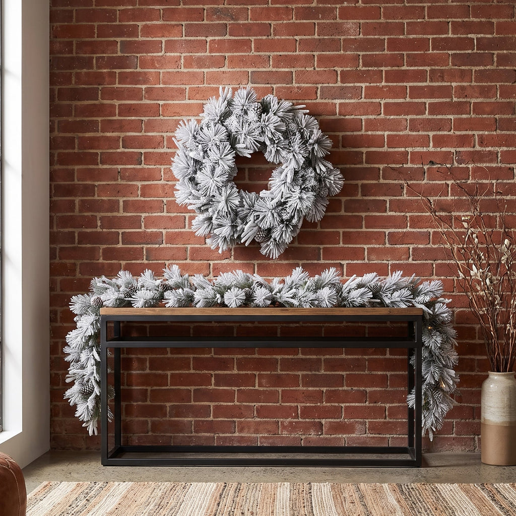 Christabelle 61cm Alpine Snow Wreath Pre-lit 2.74m Alpine Snow Christmas Garland