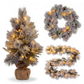 Christabelle 2ft Alpine Snow Potted Tree 61cm Alpine Snow Wreath 2.74m Alpine Snow Garland Pre-lit Holiday Decoration