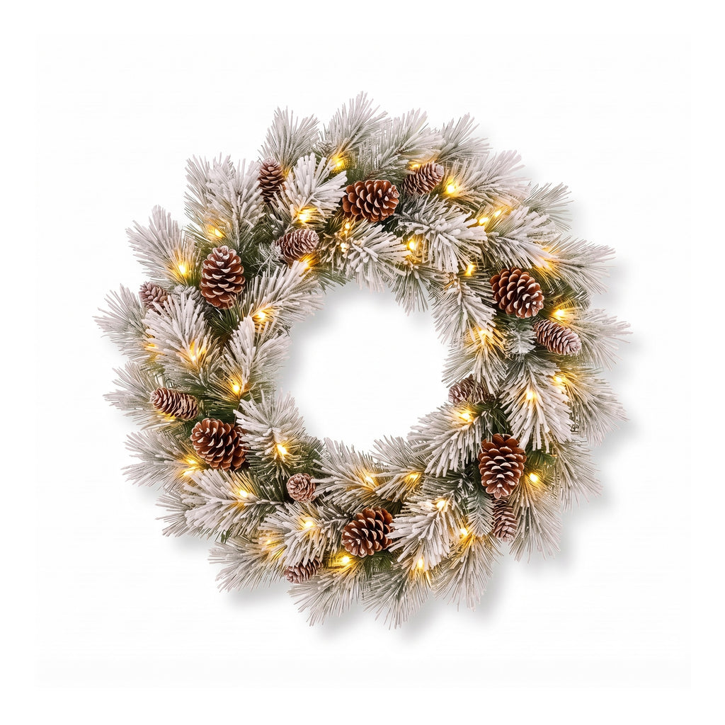 Christabelle 2ft Alpine Snow Potted Tree 61cm Alpine Snow Wreath 2.74m Alpine Snow Garland Pre-lit Holiday Decoration