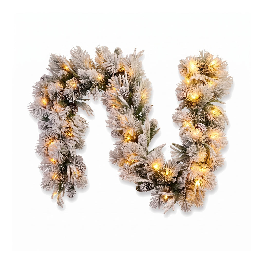 Christabelle 2ft Alpine Snow Potted Tree 61cm Alpine Snow Wreath 2.74m Alpine Snow Garland Pre-lit Holiday Decoration