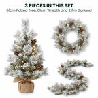 Christabelle 2ft Alpine Snow Potted Tree 61cm Alpine Snow Wreath 2.74m Alpine Snow Garland Pre-lit Holiday Decoration