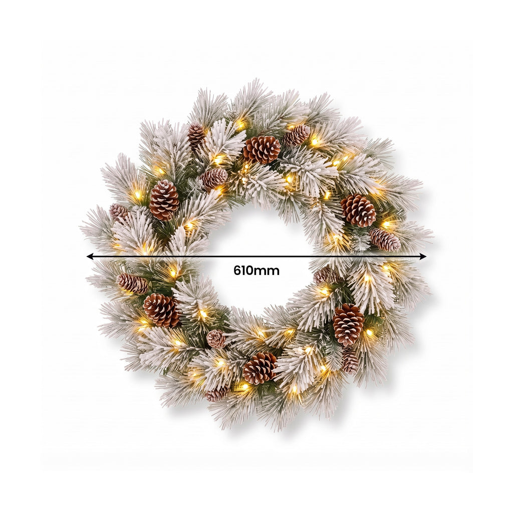 Christabelle 2ft Alpine Snow Potted Tree 61cm Alpine Snow Wreath 2.74m Alpine Snow Garland Pre-lit Holiday Decoration