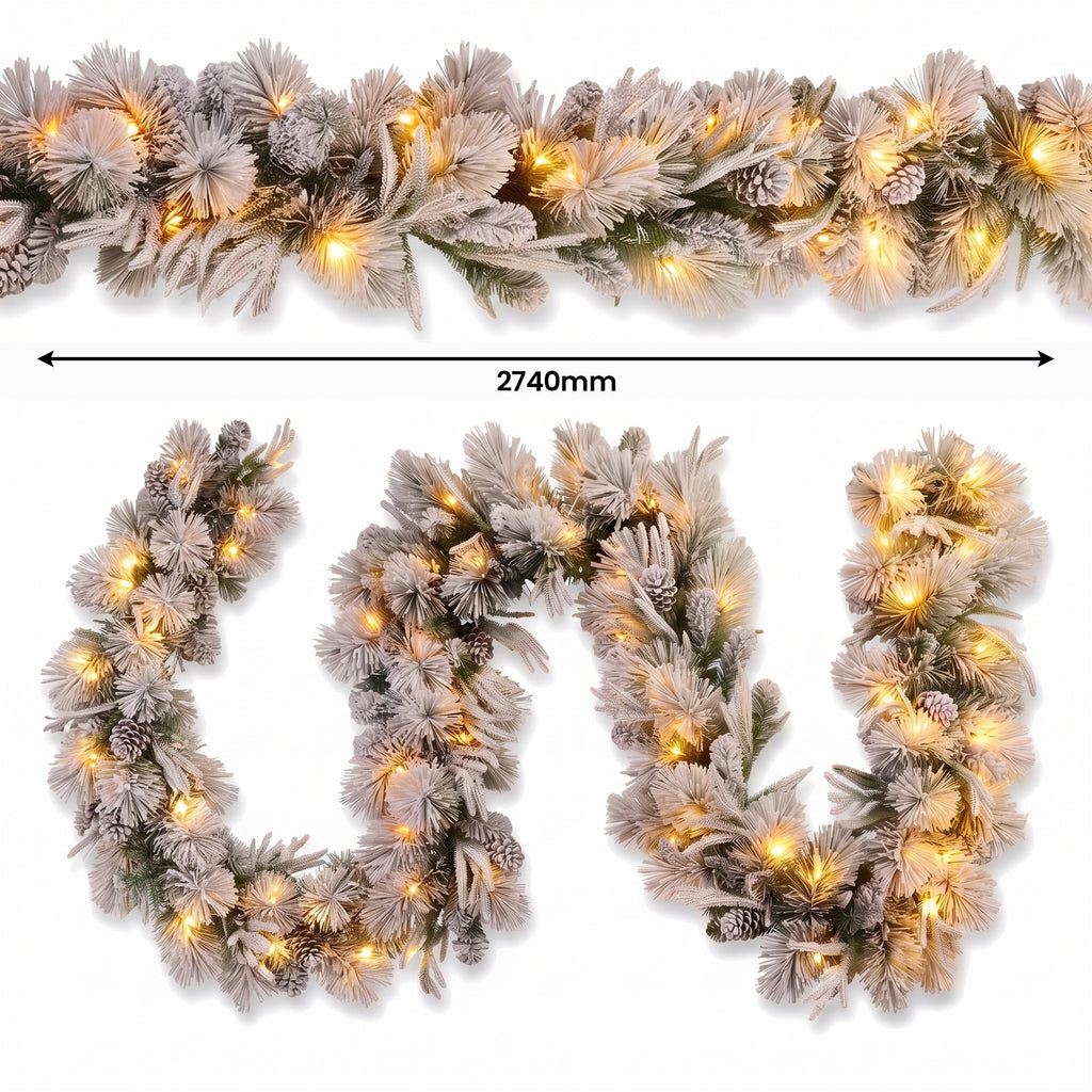 Christabelle 2ft Alpine Snow Potted Tree 61cm Alpine Snow Wreath 2.74m Alpine Snow Garland Pre-lit Holiday Decoration