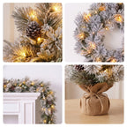 Christabelle 2ft Alpine Snow Potted Tree 61cm Alpine Snow Wreath 2.74m Alpine Snow Garland Pre-lit Holiday Decoration