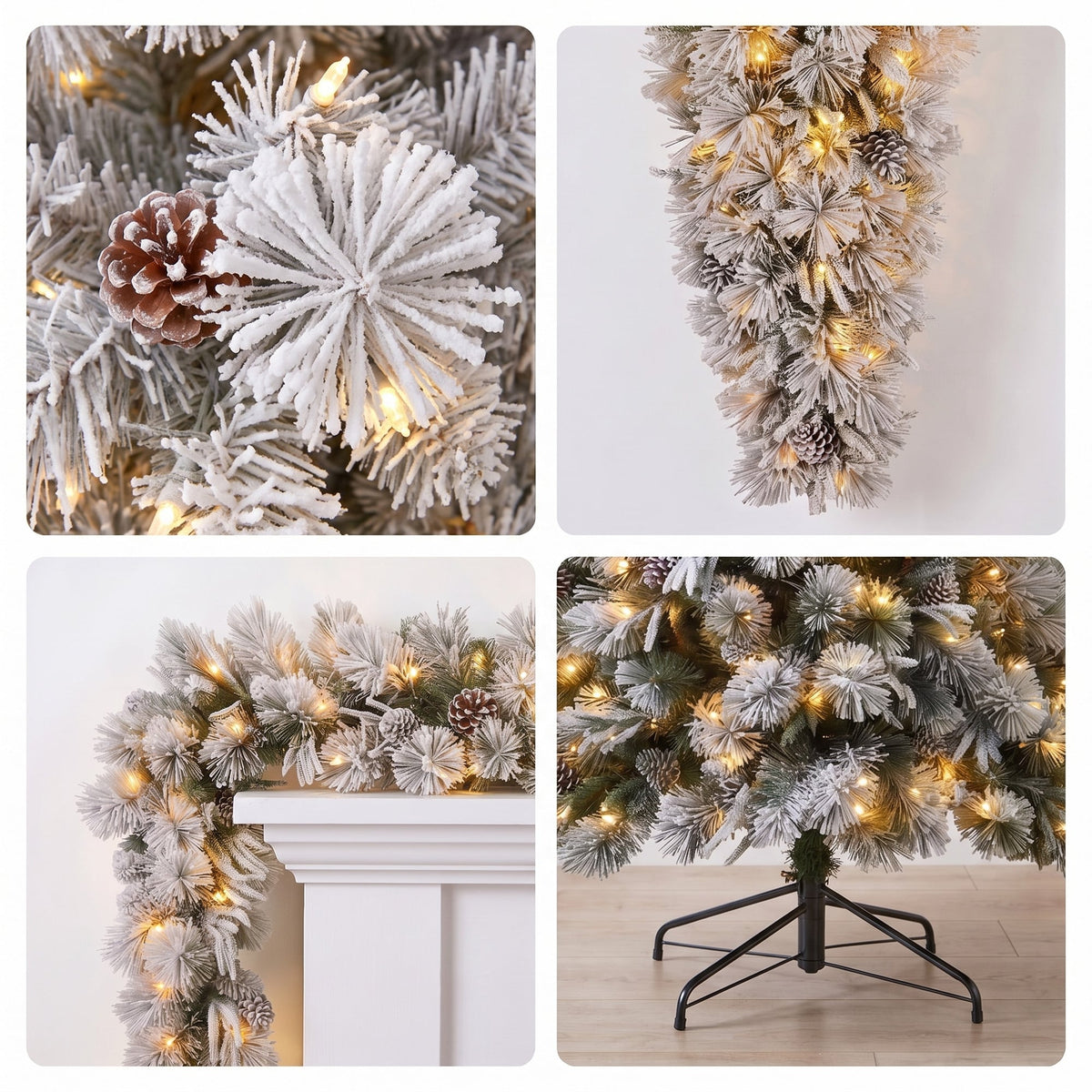 Christabelle Alpine Snow Christmas 3pc Set 2.3m Christmas Tree Garland and Teardrop with LED Lights Holiday Decor