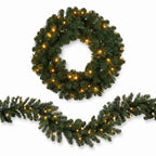 Christabelle Pre-Lit Highland Pine Wreath 61cm and Garland 2.74m Warm White LED Battery Timer Decoration