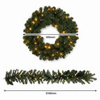 Christabelle Pre-Lit Highland Pine Wreath 61cm and Garland 2.74m Warm White LED Battery Timer Decoration