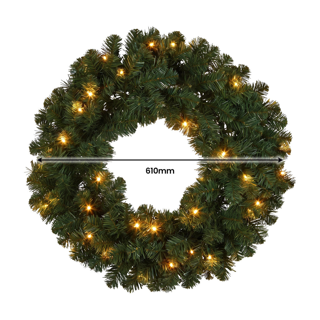 Christabelle Pre-Lit Highland Pine Wreath 61cm and Garland 2.74m Warm White LED Battery Timer Decoration