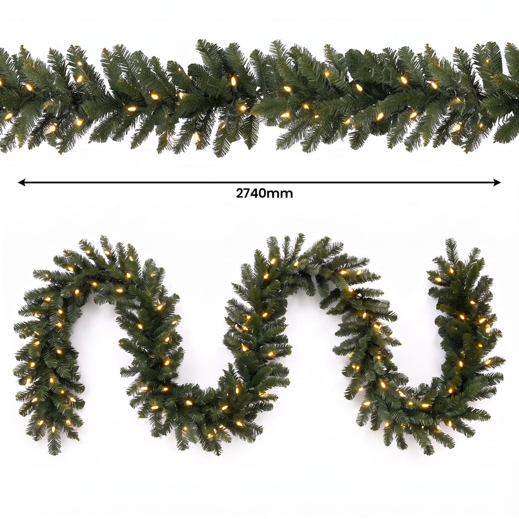 Christabelle Pre-Lit Highland Pine Wreath 61cm and Garland 2.74m Warm White LED Battery Timer Decoration