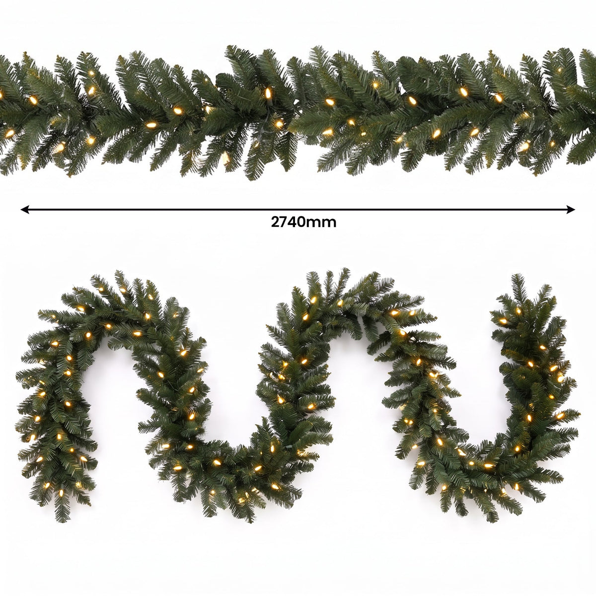 Christabelle Pre-Lit Highland Pine Wreath 61cm and Garland 2.74m Warm White LED Battery Timer Decoration
