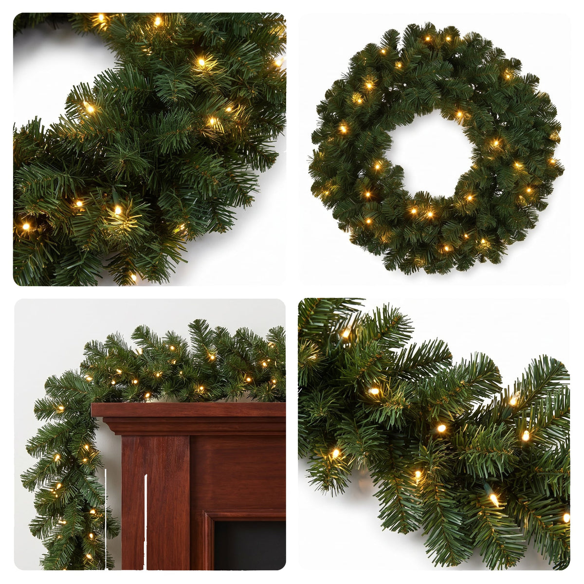 Christabelle Pre-Lit Highland Pine Wreath 61cm and Garland 2.74m Warm White LED Battery Timer Decoration
