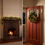 Christabelle Pre-Lit Highland Pine Wreath 61cm and Garland 2.74m Warm White LED Battery Timer Decoration