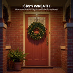 Christabelle Pre-Lit Highland Pine Wreath 61cm and Garland 2.74m Warm White LED Battery Timer Decoration
