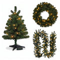 Christabelle Highland Pine Christmas 3pc Set 61cm Tabletop Tree Wreath and Garland with LED Lights Holiday Decor