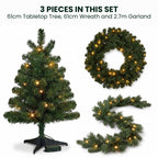 Christabelle Highland Pine Christmas 3pc Set 61cm Tabletop Tree Wreath and Garland with LED Lights Holiday Decor