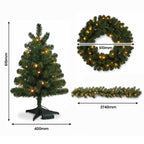 Christabelle Highland Pine Christmas 3pc Set 61cm Tabletop Tree Wreath and Garland with LED Lights Holiday Decor