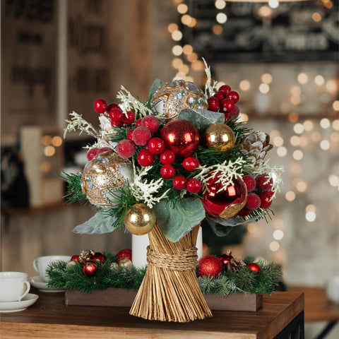 33cm Festive Floral Bouquet Tabletop Christmas Decoration