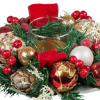 26cm Christmas Festive Floral Centrepiece with Hurricane Glass Candle Holder