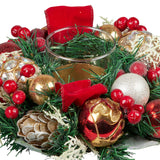 26cm Christmas Festive Floral Centrepiece with Hurricane Glass Candle Holder