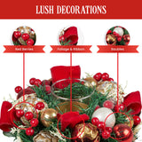 26cm Christmas Festive Floral Centrepiece with Hurricane Glass Candle Holder
