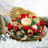 26cm Christmas Festive Floral Centrepiece with Hurricane Glass Candle Holder