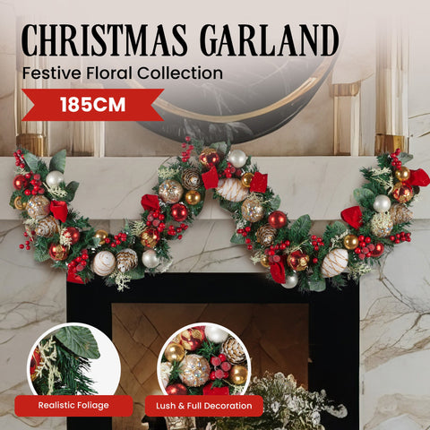 185cm Festive Floral Christmas Garland