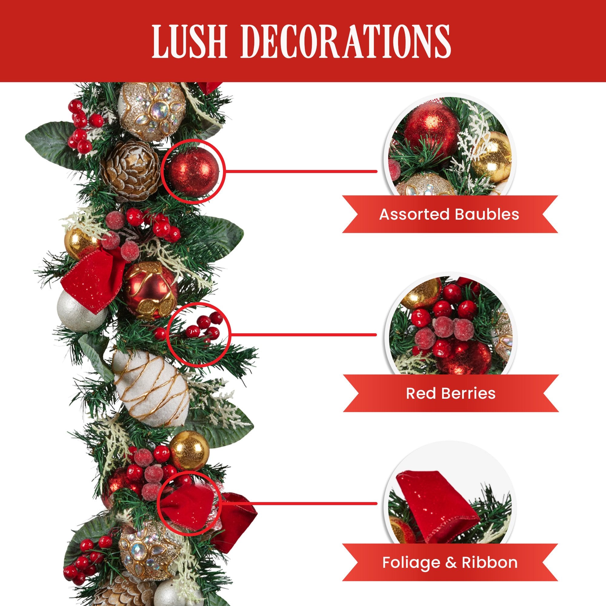 185cm Festive Floral Christmas Garland
