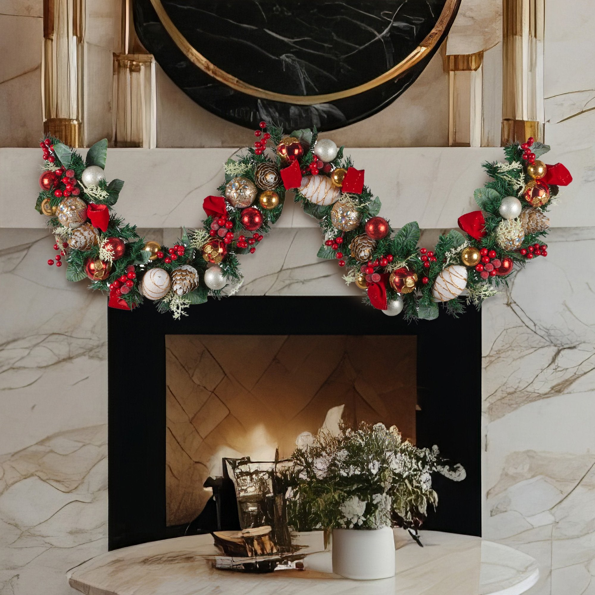 185cm Festive Floral Christmas Garland