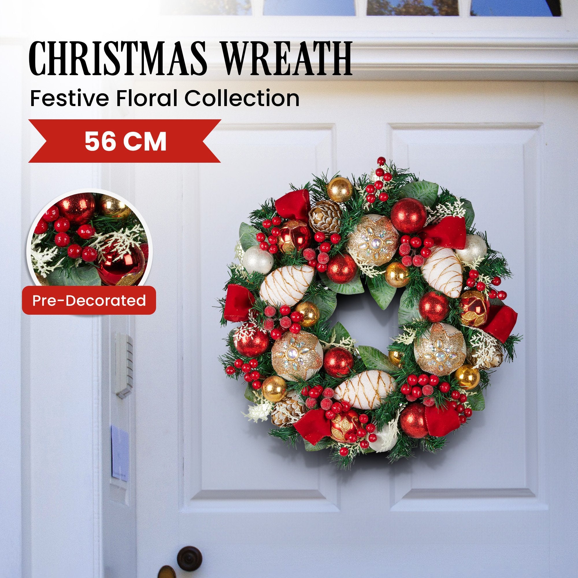 56cm Festive Floral Christmas Wreath