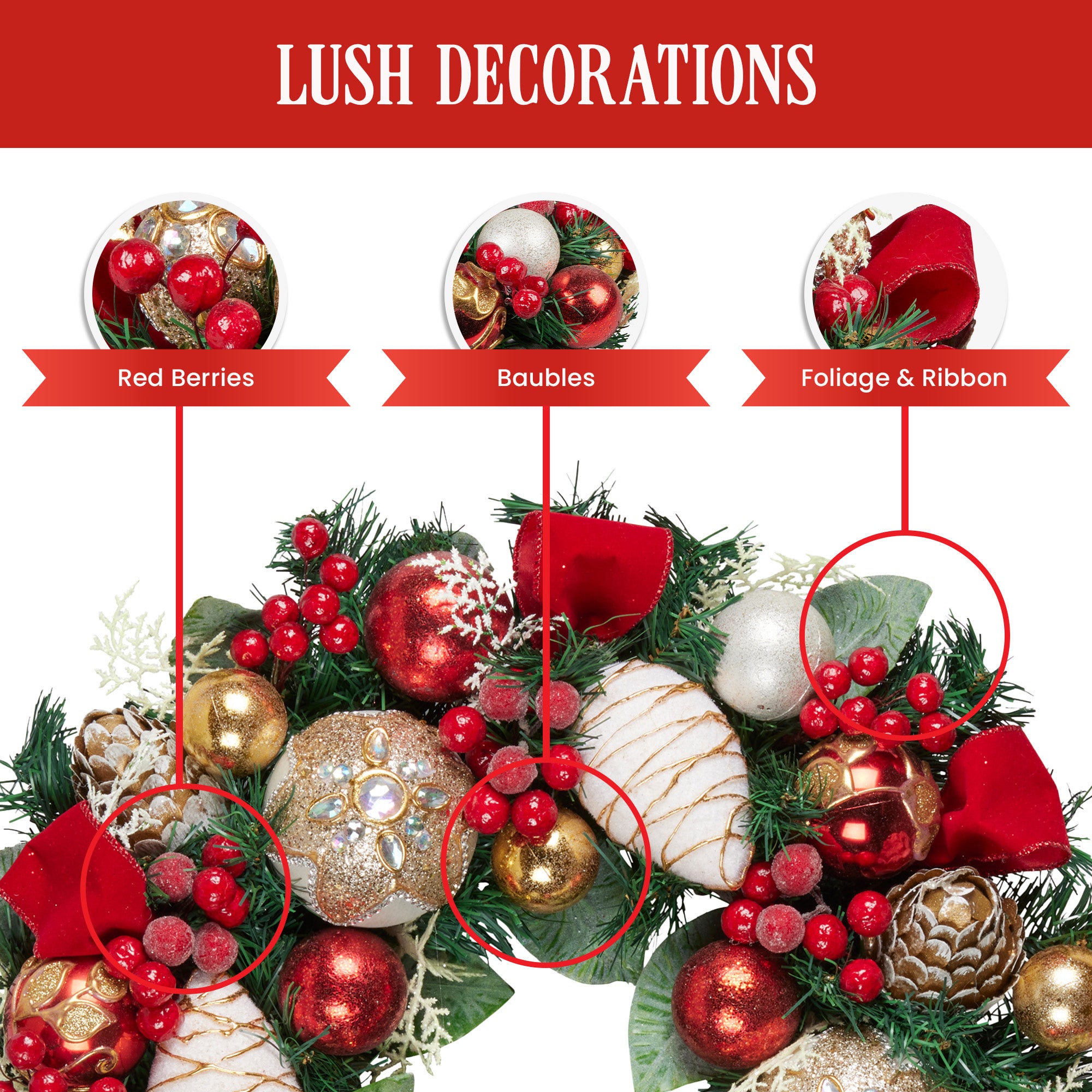 56cm Festive Floral Christmas Wreath