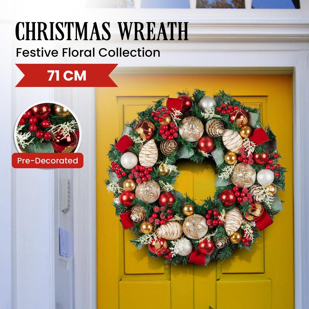 71cm Festive Floral Large Christmas Wreath