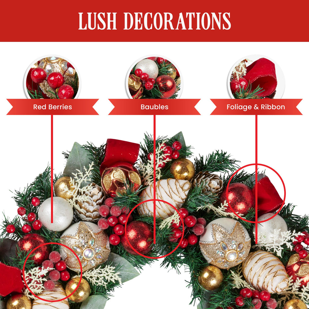 71cm Festive Floral Large Christmas Wreath