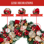 71cm Festive Floral Large Christmas Wreath