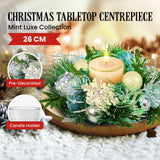 26cm Christmas Mint Luxe Centrepiece with Hurricane Glass Candle Holder