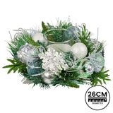 26cm Christmas Mint Luxe Centrepiece with Hurricane Glass Candle Holder