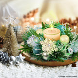 26cm Christmas Mint Luxe Centrepiece with Hurricane Glass Candle Holder