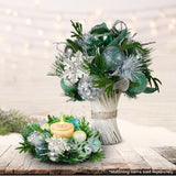 26cm Christmas Mint Luxe Centrepiece with Hurricane Glass Candle Holder