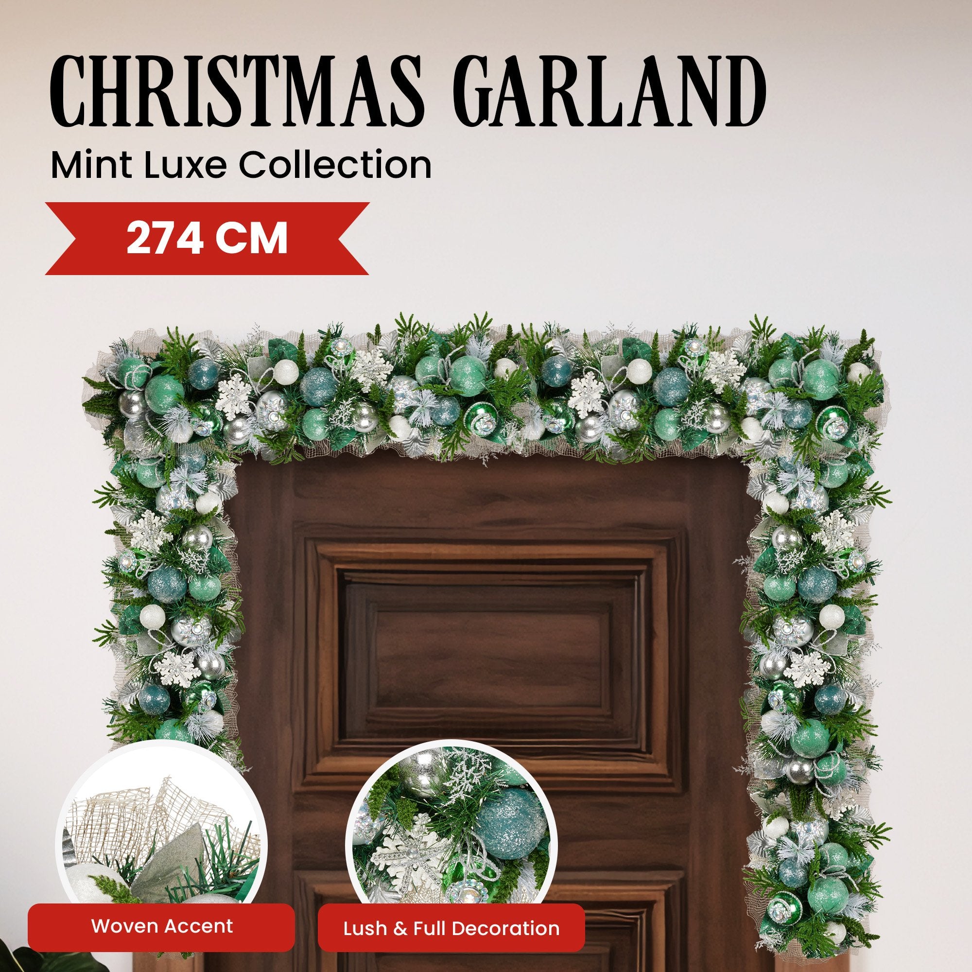 274cm Mint Luxe Christmas Garland