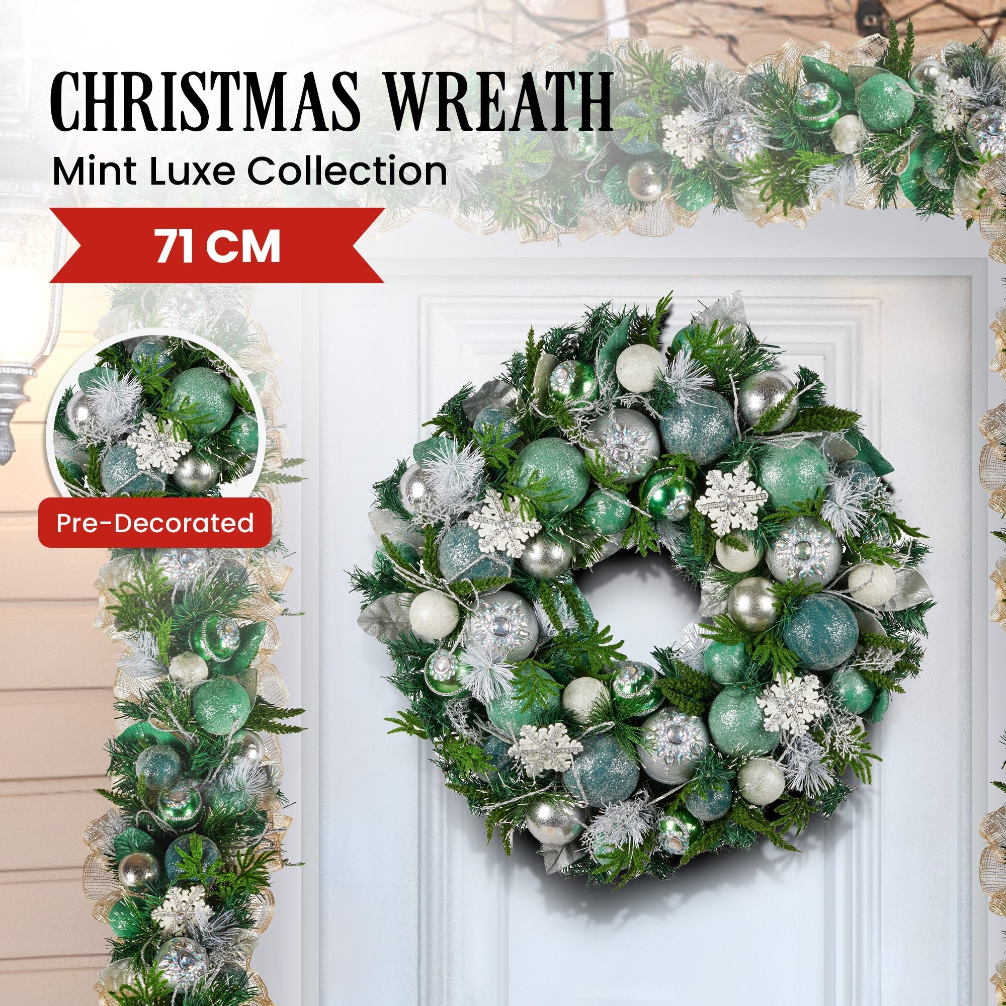 71cm Mint Luxe Christmas Wreath