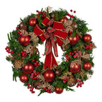 Christabelle Stunning 56cm Christmas Wreath Lush Red Baubles Berries Pine Cones and Bow Front Door Decoration