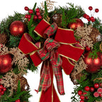 Christabelle Stunning 56cm Christmas Wreath Lush Red Baubles Berries Pine Cones and Bow Front Door Decoration