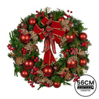 Christabelle Stunning 56cm Christmas Wreath Lush Red Baubles Berries Pine Cones and Bow Front Door Decoration