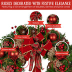 Christabelle Stunning 56cm Christmas Wreath Lush Red Baubles Berries Pine Cones and Bow Front Door Decoration