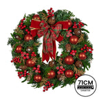 Christabelle Stunning 71cm Christmas Wreath Lush Red Baubles Berries Pine Cones and Bow Front Door Decoration